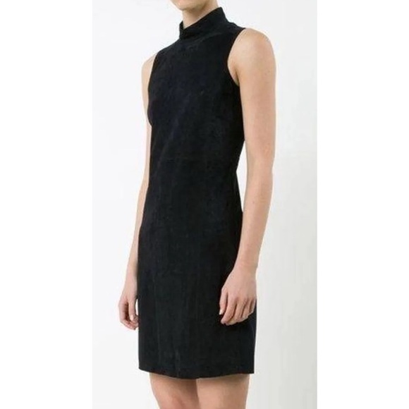THEORY Eulia Tidle Suede Front Mock Neck Dress In Deep Navy - Picture 1 of 8
